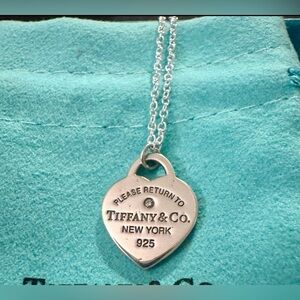 Tiffany & Co. 925 Silver Return to Tiffany Small Heart Tag Necklace w/ Diamond